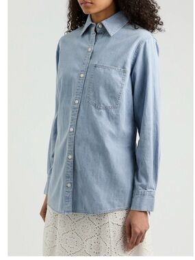 Veronica Beard Maya Chambray Button-Up Shirt cinched back